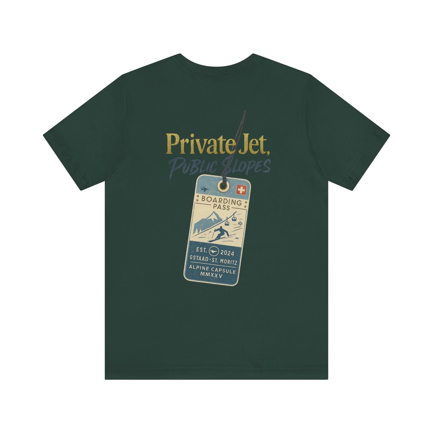 Private Jet, Public Slopes Boarding Pass Tee